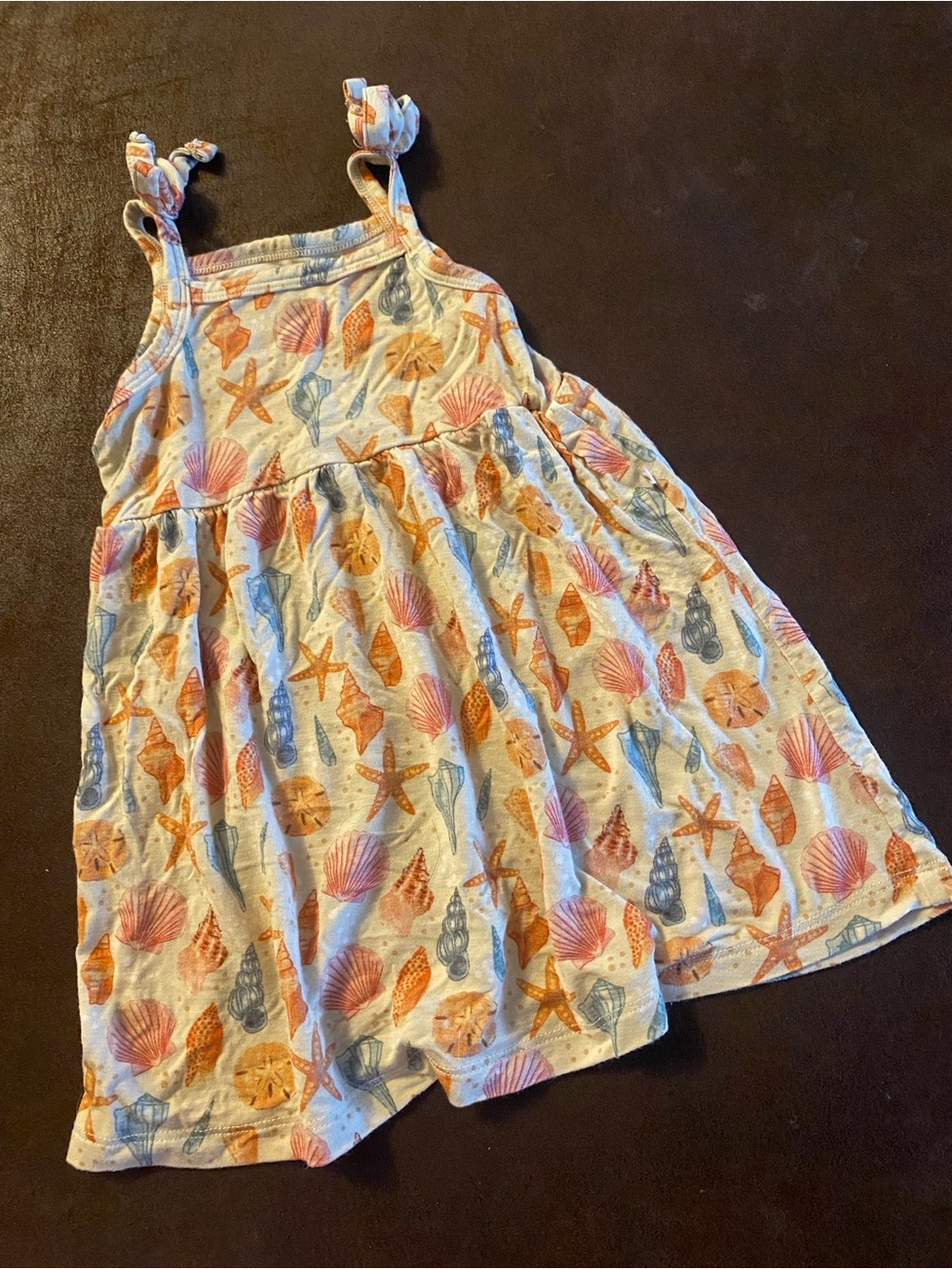 Seashell Print Girls' Summer Dress - White with Orange & Blue